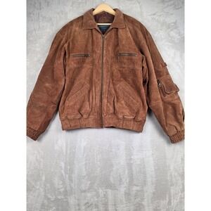Vintage Weekends Suede Leather Bomber Jacket Mens XLT Brown Quilted Lined Zip